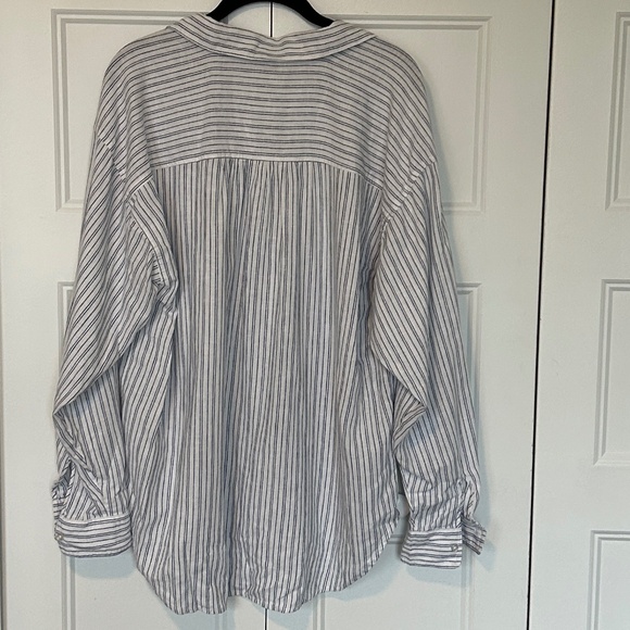 Loft Striped Linen-Blend  Everyday Oversized Pocket Shirt - navy/white - large - Picture 6 of 9